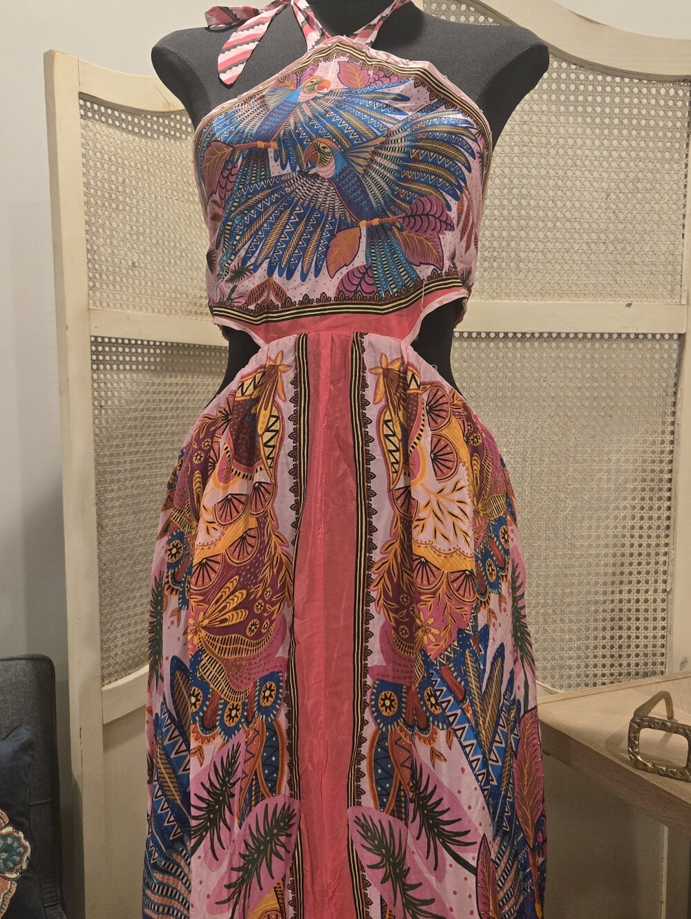 Farm Rio Pink Boho Halter Maxi Dress with Tropical Print - Picture 6 of 6